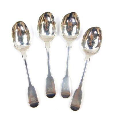 A set of four Victorian silver dessert spoons, monogram engraved, John & Henry Lias, London 1847, 6.17oz.