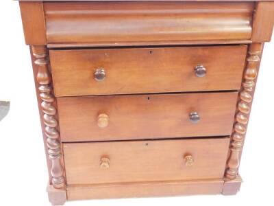 A Victorian mahogany Scotch chest, with cushion drawer over three graduated drawers with knob handles, enclosed by cut twist columns, 111cm wide. - 2