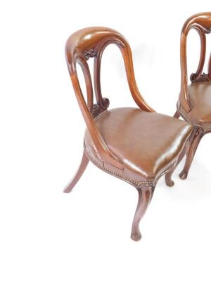 A pair of Victorian mahogany spoon back dining chairs, with studded leather seats, and cabriole legs. - 3