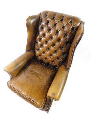 A Georgian style studded and button back leather swivel desk chair. - 2