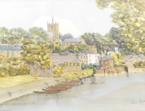 J Pearson (British, 20th/21stC). Knaresborough, ink and watercolour, signed, 27cm high, 35.5cm wide.