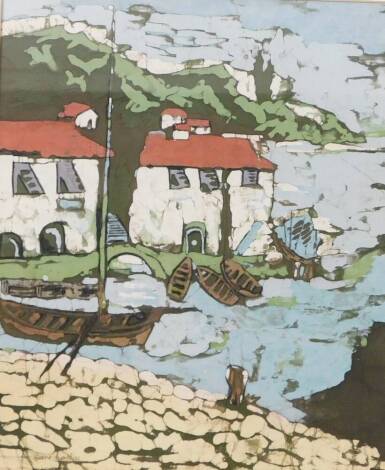 Irene North (British, 20thC). Fisherman's cottages, batik, signed, dated '92, 38.5cm high, 32.5cm wide.