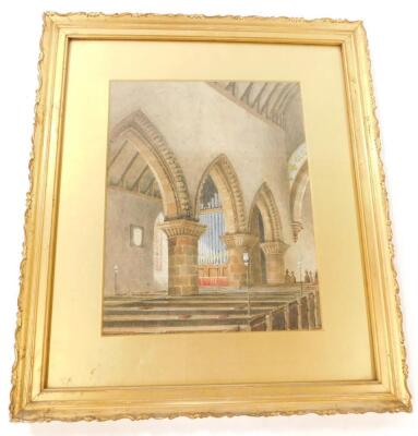 English School (British, late 19thC). Church interior, watercolour, 29cm high, 22.5cm wide.