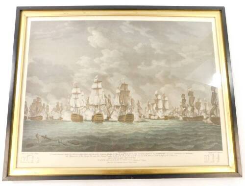 After Richard Paton (British, 1717-1791). Breaking The Line Of The French Fleet Under The Command Of The Admiral Count De Grasse on 12th April 1782, coloured engraving by D Lerpiniere, hand coloured, published by John Boydell, London 1783, 52cm high, 68.5