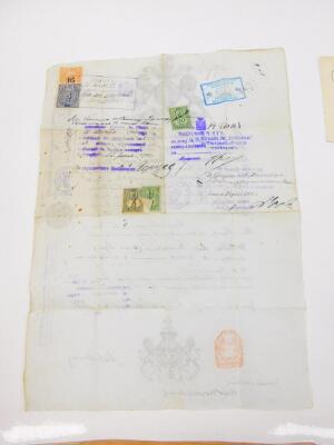 A Victorian passport, named to Mr Walter Saxton Brocklehurst, travelling in the Continent, accompanied by his wife and son, dated 12th July 1898, with various Russian entry stamps, printed letter from Winston Churchill on occasion of his birthday 1954 on - 3