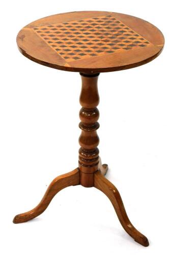 A Victorian walnut occasional table, with circular box parquetry top, turned pillar and three outsplayed legs, 45cm diameter.