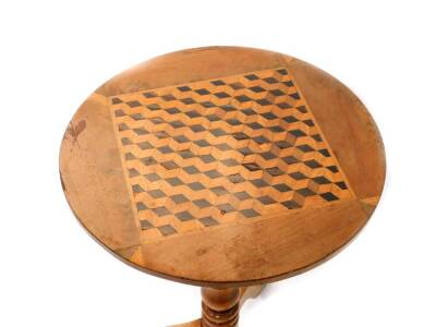 A Victorian walnut occasional table, with circular box parquetry top, turned pillar and three outsplayed legs, 45cm diameter. - 2