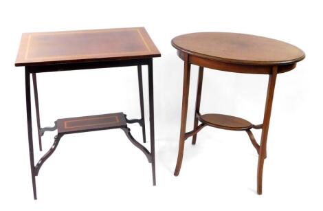 Two Edwardian mahogany occasional tables, one rectangular, the other oval. (2)