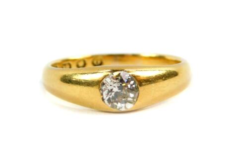 An 18ct gold and diamond solitaire ring, set with a rose cut diamond, approx 1/2ct, size R, 5.4g.