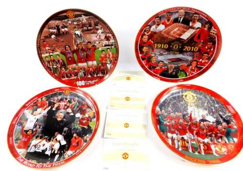 Manchester United. Four Danbury Mint collectors plates, with certificates, comprising The Old Trafford Centenary plate, One Hundred Years At The Top, Moscow 2008, and The Road To The Final.