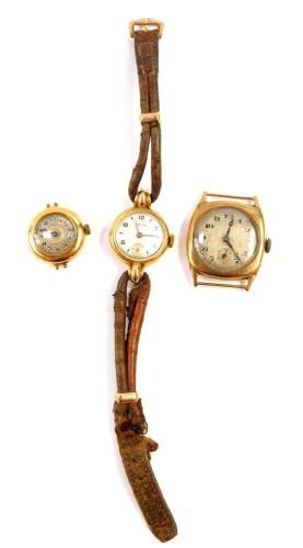 A gentleman's 9ct gold cased wristwatch, silver dial bearing Arabic numerals, subsidiary seconds dial, Daphne sixteen jeweled movement, London 1934., a lady's 9ct gold cased wristwatch, silvered dial bearing Arabic numerals, Swiss movement, London 1920.,