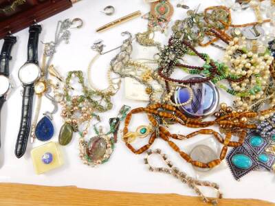 Silver and costume jewellery, including necklaces, earrings, and brooches, silver medals, a plated egg cup and napkin set, etc. (a quantity) - 3