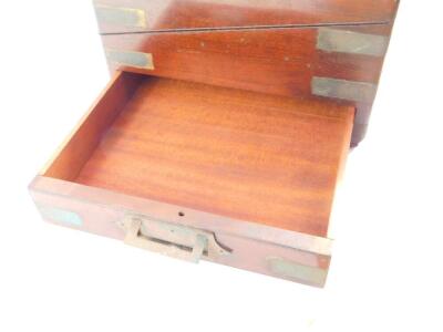 A Victorian mahogany campaign duet writing box, with brass fittings and drawer, 46cm wide. - 4