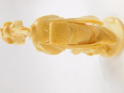 A Japanese Tokyo School ivory okimono, of a geisha with fan, child and toy, signed Kosshi (?), to the base,Taisho period, 16.5cm high. - 3