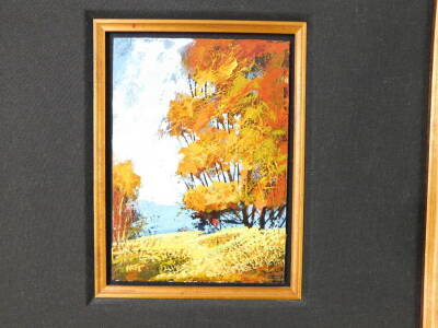 Michael Tienhaara (American, 20th/21stC). Meadow Memories VIII., Autumn Tribute VIII., a pair of acrylics on board, monogrammed, with certificates, 18cm high, 13cm wide. - 2