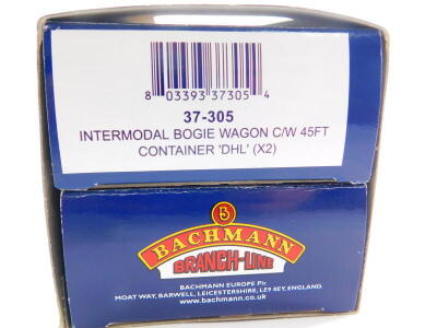 A Bachmann OO gauge Inter Model bogie wagon, C/W 45ft container 'DHL' x2, 307-305, boxed. - 2