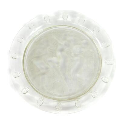 A Lalique clear and frosted glass plate, decorated in the Cote D'or pattern, moulded with the Three Graces and bunches of grapes, etched Lalique, France., 39.5cm diameter. - 3