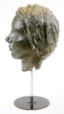 A 20thC spelter head sculpture formed as a lady, facing front on a plain stem and circular foot, 45cm high. - 2