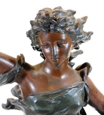 A late 19thC Stincelle Divine cast metal figure of a lady, before peacock on a naturalistic base with red marble finish plinth, titled, 64cm high. - 5