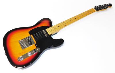 A Brunswick six string electric guitar, in red, yellow and black colourway, 97cm wide, in associated canvas case. - 2