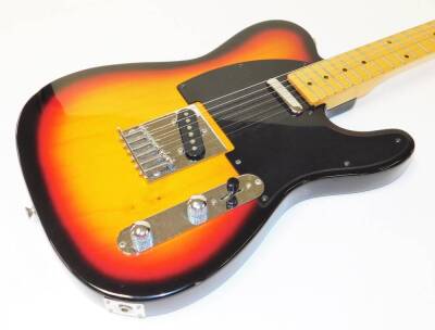 A Brunswick six string electric guitar, in red, yellow and black colourway, 97cm wide, in associated canvas case. - 3