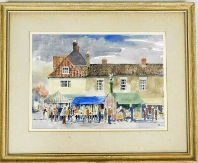 AEB (fl.1978). Street scene with figures, market and houses, watercolour, monogrammed and dated, 25cm x 35cm. - 2