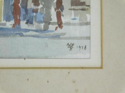 AEB (fl.1978). Street scene with figures, market and houses, watercolour, monogrammed and dated, 25cm x 35cm. - 3