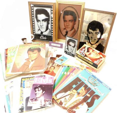 Various Elvis Presley related items, books paperback, Leonardo collection mug 11cm high, other related ephemera, pictures, mirror prints, etc. (a quantity)