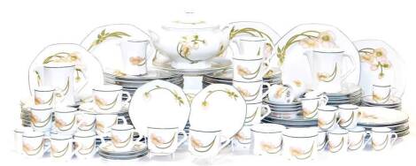 A Perrier Jouet Belle Epoque Champagne dinner service, made for Perrier Jouet Champagne, each piece features the Perrier Jouet Belle Epoque Japanese anemones designed by Emile Galle in 1902, to include lidded tureen, 28cm high, various sized dinner plates