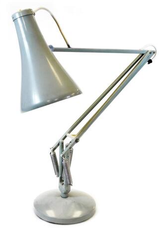 A 20thC anglepoise lamp in grey, with cone shaped shade, the shade 22cm wide.