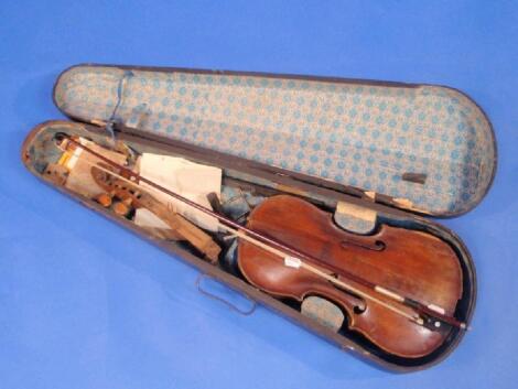 A 19thC violin, bears a label for Franz Geissenhof, requires restoration,