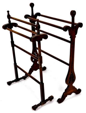 A late 19th/early 20thC clothes horse, with turned sections on turned stiles, terminating in horizontal feet, 84cm high, and another. (2)