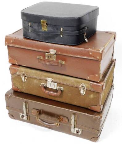 Various travel cases, early 20thC and later, a brown travel case with chrome lock, 64cm wide, vanity or hat box and two others. (4)