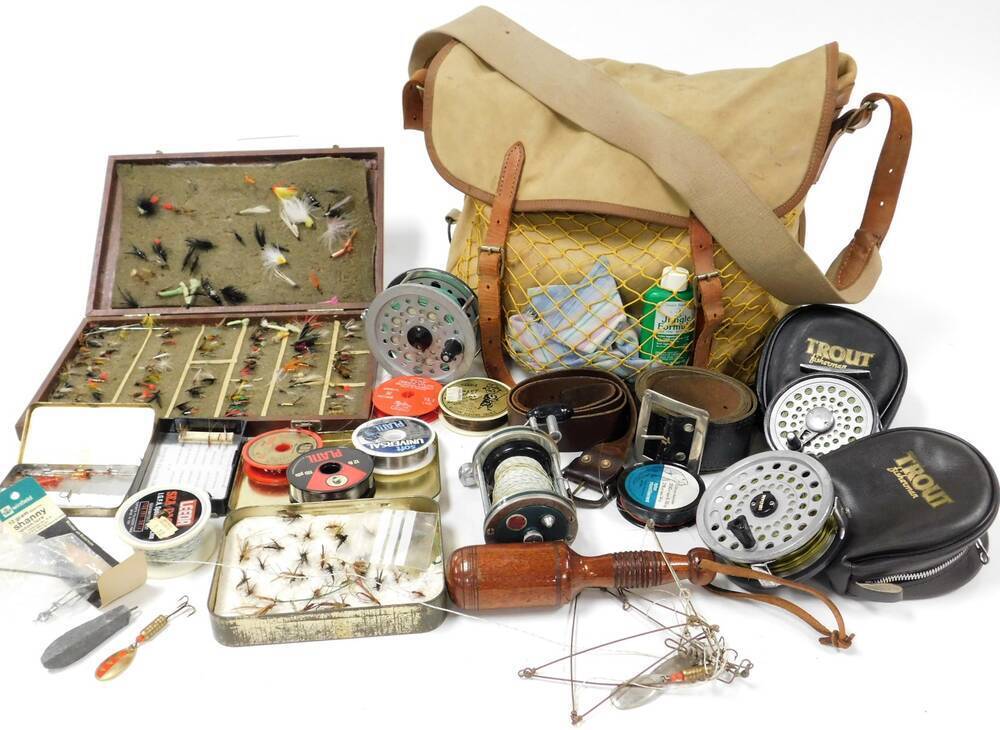 A Hardy fishing bag, containing a quantity of various fishing