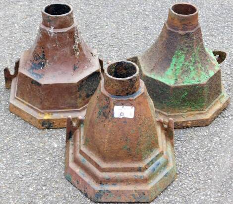 Three various early 20thC metal drain hoppers, 26cm high, etc. (3)