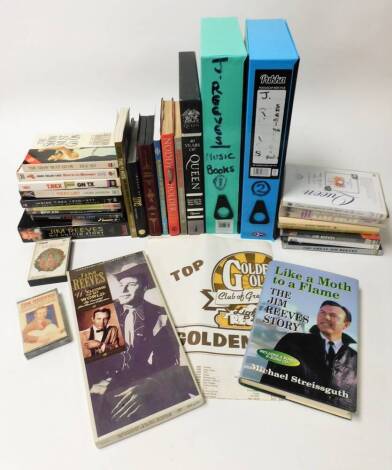 Various music related items, etc., to include T-Rex, DVDs, various books, non-fiction, autobiographies, etc. Noddy Holder, hardback Elvis, Jim Reeves cassettes, various other items, etc. (a quantity)