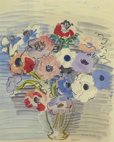 •Raoul Dufy (1877-1953). Anemones, limited edition colour lithographic print, number 88/250, plate size 56cm x 44cm. Label verso The Redfern Gallery, London