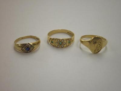 Three 9ct gold stone set dress rings