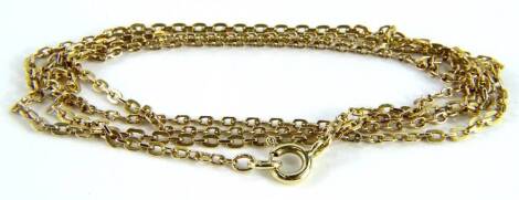 A longuard chain, of modern link design, with larger circular clasp, 90cm long overall, 12.3g all in.