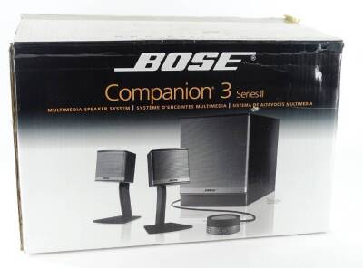 A Bose companion three series two multimedia speaker system, in original box and packaging.