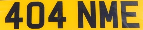 404 NME. A cherished registration plate, currently held on retention. To be sold upon instructions from the executors of Nigel Burn (Dec'd)