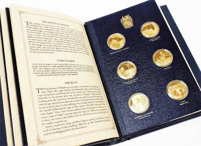 A Sir Winston Churchill Centenary Medals Trustee Edition silver gilt medallion set, comprising twenty four silver gilt medallions in plastic cases and fitted album, with certificate and outer packaging, with paperwork, by John Pinches, each medallion 1oz. - 7