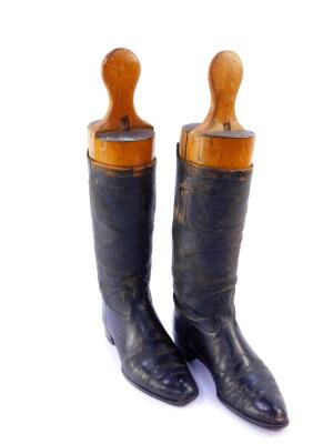 A pair of WWI military boots by Flights Ltd, for New Burlington Street, London W1, with stays engraved to Captain R. G Dyer, by M. Wildsmith & Sons, makers of 17 Jermyn Street, London SW. Captain Ronald George Dyer served as a gunner in the Hampshire Roy