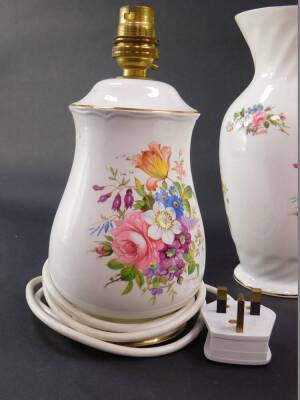 A group of Aynsley porcelain decorated in the Howard Sprays pattern, comprising a pair of table lamps, two graduated jardineres, a vase and a wall clock. (6) - 2