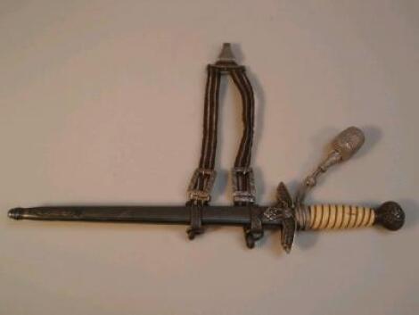 A Nazi Luftwaffe dagger with wire bound ivory coloured plastic grip and
