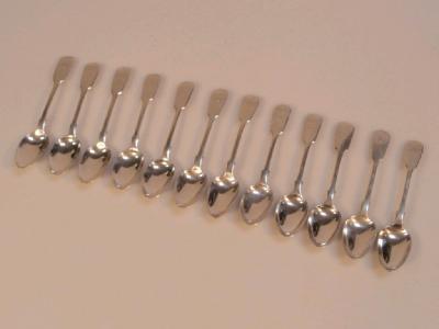 Two sets of six Victorian fiddle pattern teaspoons