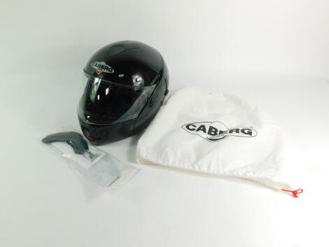 A Caberg Justissimo black motorcycle helmet, with bag, boxed.