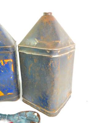 A pair of Tanks and Drums Ltd blue oil drums, of square form, one bearing traces of a label, 52cm high, together with a car horn, 36cm wide. (3) - 4