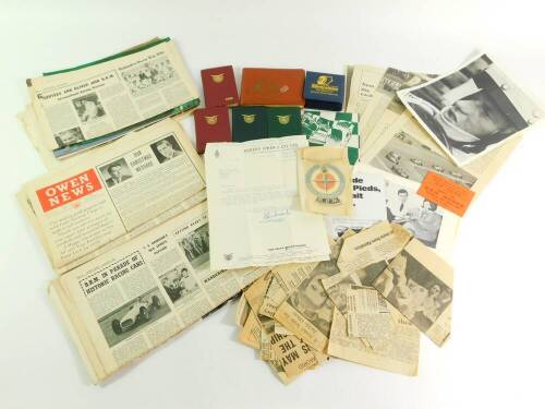 BRM interest, including two letters of Appointment dated 1966., a 1969 Gold Leaf Team Lotus Racing calendar., editions of Owen News., Owen pocket diaries 1965-70., press cuttings., an Owen Organisation BRM transfer., autograph album with signatures includ