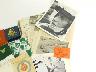 BRM interest, including two letters of Appointment dated 1966., a 1969 Gold Leaf Team Lotus Racing calendar., editions of Owen News., Owen pocket diaries 1965-70., press cuttings., an Owen Organisation BRM transfer., autograph album with signatures includ - 3